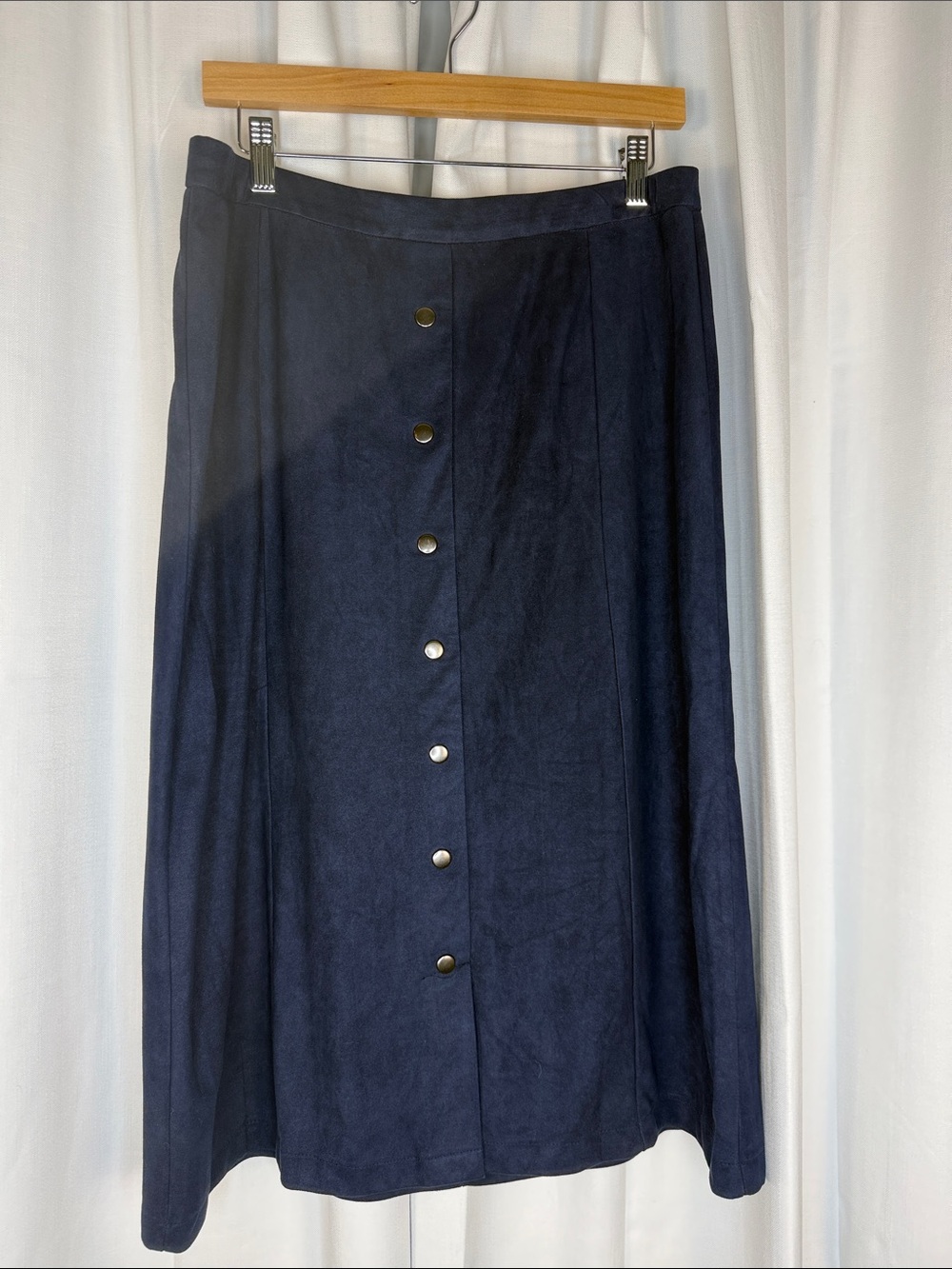 89th & Madison Navy Button-Front Midi Skirt